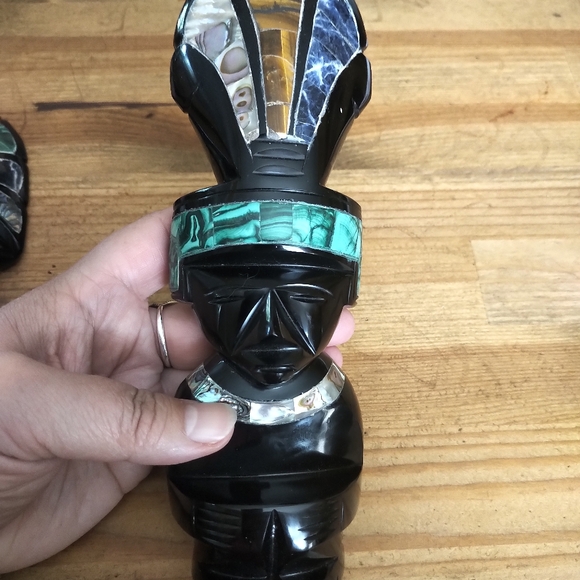 Onyx / obsidian (?) Mexican Aztec Mayan figurines (set of two) - Picture 9 of 10